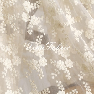 Floral Embroidery Lace Fabric: Bridal Wedding Dress Tulle (Half Yard)
