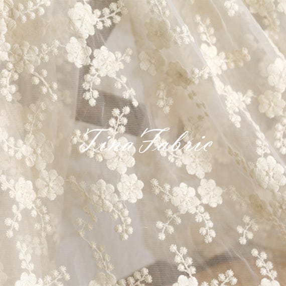 Dentelle Florale Brodée Pour Robe De Mariage - Tissu Nylon, 1 Mètre, Motif Vintage, Loisirs Créatifs