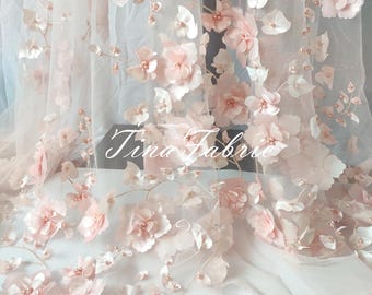 3D Light Pink White Peachy Blue Pink Chiffon Flower Beaded Pearl