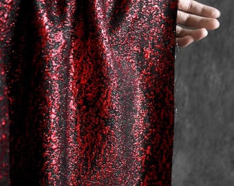 Roter Glitzer Jacquard Stoff, doppelseitig glänzender Kleiderstoff, halber Hof