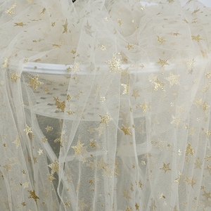 Gold Star Mesh Tulle Fabric, Off White Tulle Fabric, Stunning Star Gauze Fabric For Wedding Dress, Tutu Dress, Prom Gown, Veils