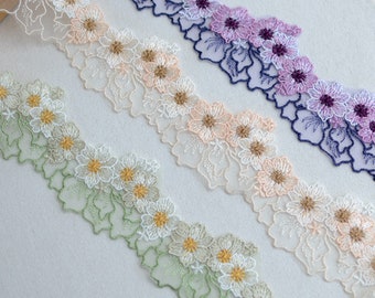 6 colors Lace Trim Blue Green beige Tulle Exquisite Floral Embroidery Wedding 2.16 inches width By The Yard