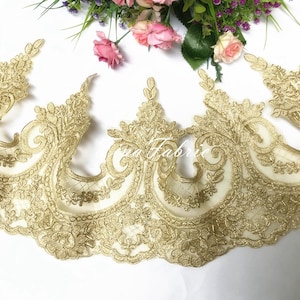 Gold Alencon Lace Trim: Scalloped Cord Lace, Bridal Embellishment