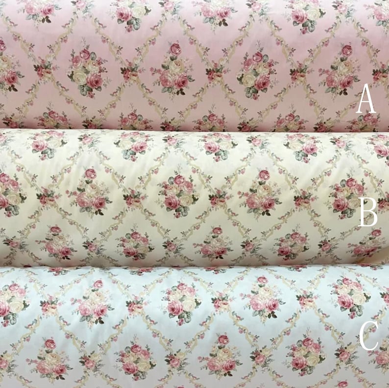 Cotton Fabric Cottage Chic Rose Flower Floral 1/2 Yard - Etsy