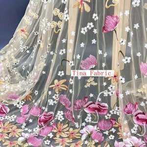 Floral Embroidery Lace Fabric: High Density Polyester Wedding Dress Garment By The Yard