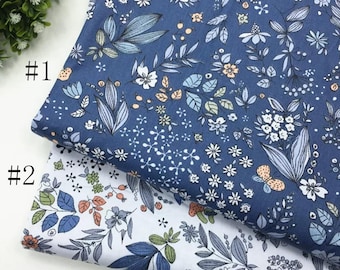 Tecido de sarja de algodão com estampa floral de folhas, ideal para confecção de roupas (160 cm de largura, 0,5 metro).