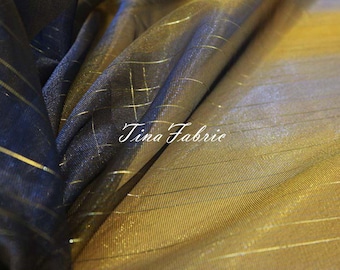 Gold and Blue Organza Mesh Fabric, Wedding and DIY Apparel - By The Half Yard