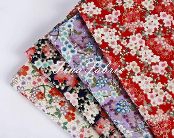 Japanese Floral Fabric: 100% Cotton Sewing Material - By the Half Yard