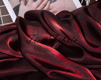 Wine Red Gradient Satin Silk Fabric: Dress, Cosplay, Stage - By The Yard