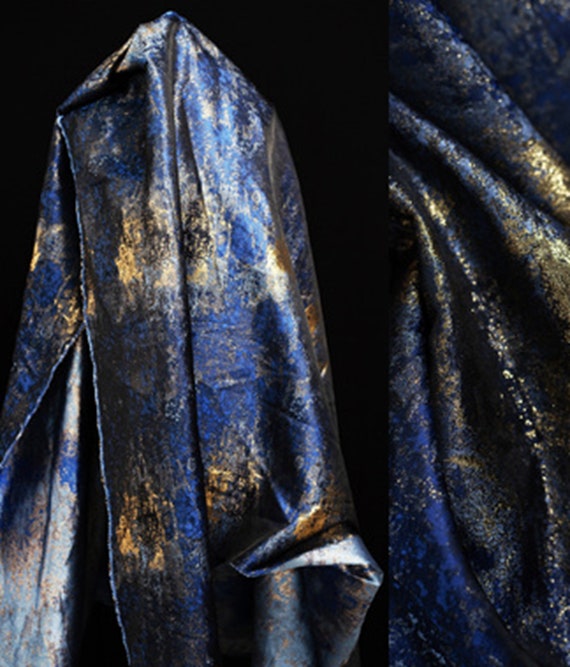 Jacquard Fabric Retro Dark Blue Gold Gilt Heavy Craft Hot - Etsy