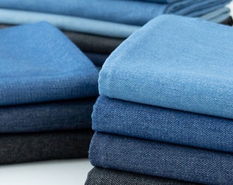 Very Thin Blue Denim Fabric, Blue Denim Fabric, Washed Denim, Solid Color Fabric, Cotton Fabric Pants Shirt Apparel Fabric By The Half Yard