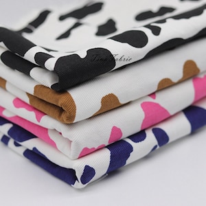 Cow Pattern Denim Fabric: White Cotton Twill, Apparel Sewing, 1/2 Yard