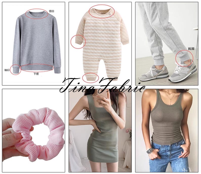 May include: A set of three clothing items: a grey long-sleeved sweatshirt, a striped beige baby onesie, and a grey pair of sweatpants. The sweatpants have a ribbed cuff at the ankle.