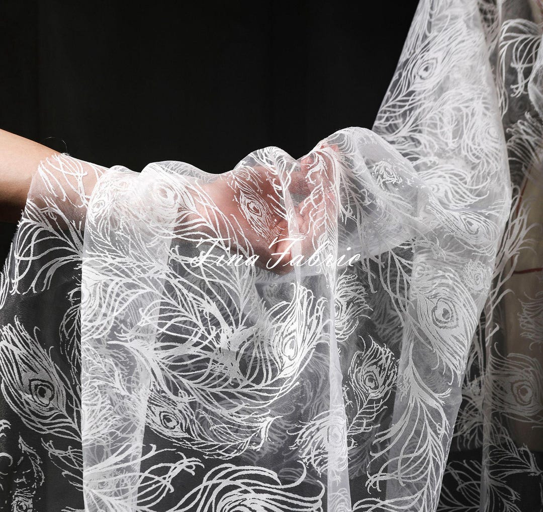 Polyester Translucent Mesh White Feathered Mesh Fabric, Translucent Polyester DIY Fabric - by the ...
