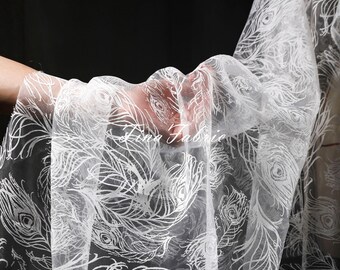 White Feathered Mesh Fabric, Translucent Polyester DIY Fabric - By The Half Yard