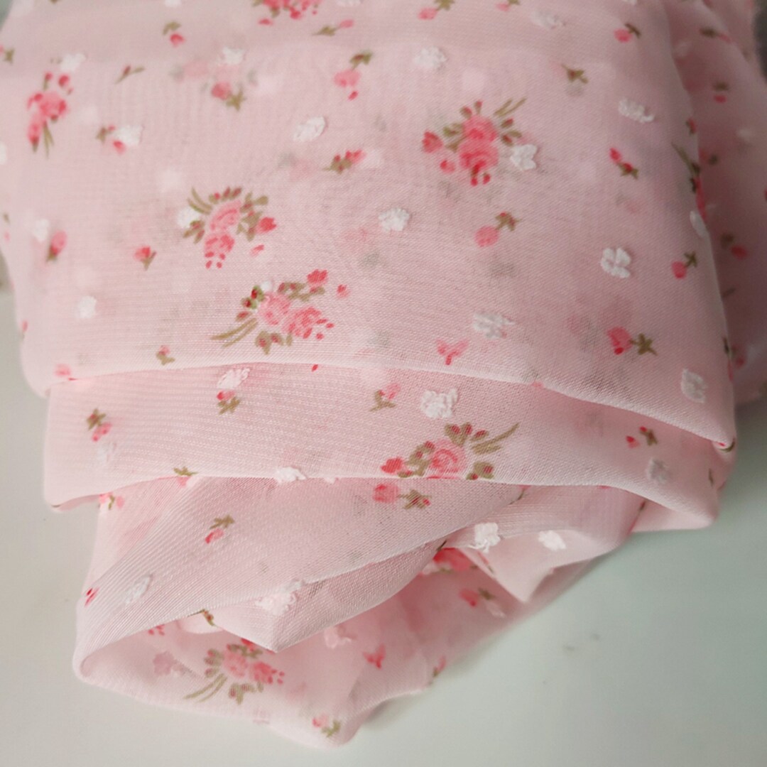 Tissu Chiffon Polyester Mauve Et Blanc à Pois - Largeur 150cm, Vendu Au Mètre, Pour Couture Et Crafts