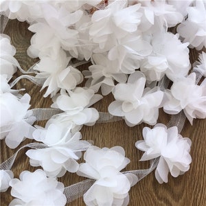 Selling! Chiffon Flower Lace Trim Ribbon Trim White Chiffon Florals Trim for Bridal Wedding Decor Clothes 1 Yard