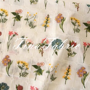 Floral Embroidered Fabric, Plant Embroidered Fabric, Floral Linen Fabric,Quilting Fabric,Designer Fabric, Fabric By Yard,Linen Fabric