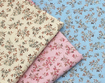 Tecido de algodão com estampa floral, tecido de sarja fina para vestido (57 polegadas de largura, 1/2 jarda)