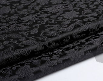 Black Color Black Dragon Fabric, Brocade Fabric, Dragon Style Brocade Fabric, Jacquard Fabric, By The Yard