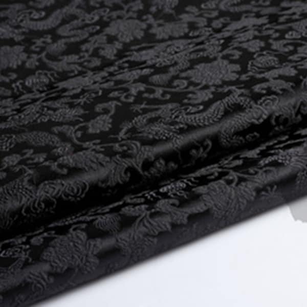 Tissu de dragon noir de couleur noire, tissu de brocart, tissu de brocart de style dragon, tissu jacquard, par yard