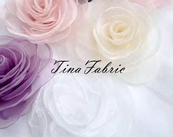 2 rosas grandes de organza 3D: flores para falda de boda hechas a mano