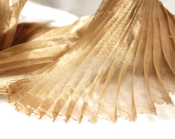 Golden Brown Organza Fabric - Pleated Accordion Pleated Organza - Dress Fabric - Designer fabric - By the half yard