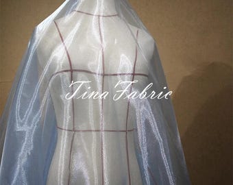 Blue Crystal Mesh Fabric, Sheer Evening Dress Fabric By The Yard