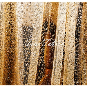Mesh Sequins, Gold/White Bronzing Fabric, Bridal Lace Fabric Dress Gauze Tulle, Lace Wedding Fabric, By The Yard