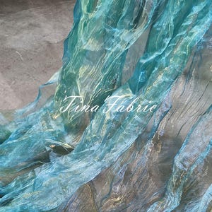 Blue-yellow Gradient Organza Fabric - Pleated Accordion Pleated Organza - Dress Fabric - Designer fabric - By the half yard