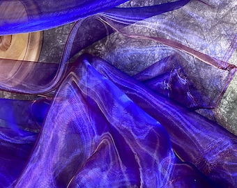 Sapphire Blue Light Purple Gradient Organza Fabric 4 Way Stretch, Dress Fabric, Weddng Fabric, Designer Fabric, By The Yard