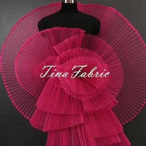 Rose Red Accordion Pleated Rigid Mesh: Designer Dress Fabric