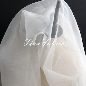 White Seersucker Organza Fabric: Pleated Yarn, DIY Designer Fabric - By the Half Yard