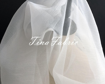 White Seersucker Organza Fabric: Pleated Yarn, DIY Designer Fabric - By the Half Yard