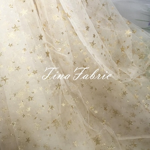 Gold Star Mesh Tulle Fabric, Stunning Star Gauze Fabric For Wedding Dress, Tutu Dress, Prom Gown, Veils, Colors Available