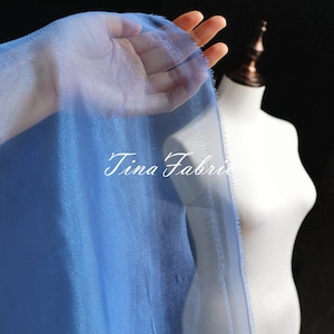 Blue Crystal Mesh Perspective Solid Organza Fabric Wedding Dress Fabric DIY Fabric Clothing Designer Fabric By The Yard