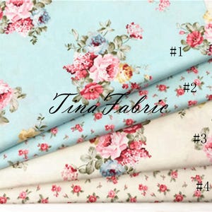 Cottage Chic Peony Rose Flower Floral Cotton Fabric - 63 Inch (Width) x 1/2 Yard (Length)