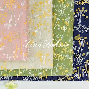 Embroidered Cotton Linen Fabric: Floral Plant Style, DIY Sewing, By The Half Yard
