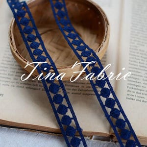 Navy Blue Lace Trim Tulle Exquisite Floral Embroidery Wedding 1.5 cm width By The Yard