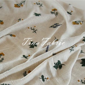Floral Embroidered Fabric, Plant Embroidered Fabric, Floral Linen Fabric,Quilting Fabric,Designer Fabric, Fabric By Yard,Linen Fabric