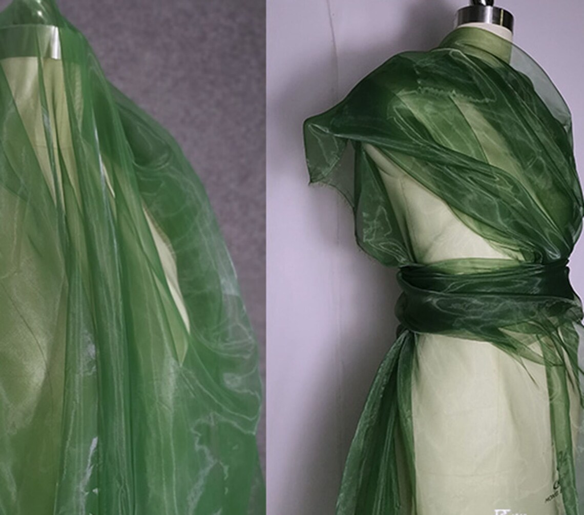 Lemongrass Grass Silk Satin Face Organza Fabric main image 1