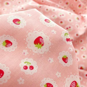Kawaii Strawberry Fruit  Cotton Fabric Floral Cotton Fabric - 62 Inch (Width) x 1/2 Yard (Length)
