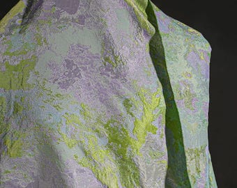 Grönt texturerat jacquardtyg, 3D-präglat jacquardtyg, retrotextur, gör-det-själv-tyg, designertyg, halvmeter