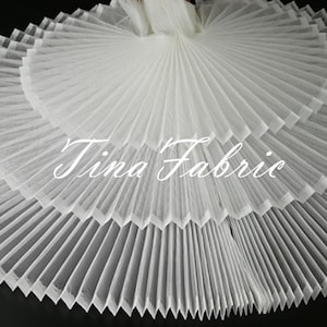 White Accordion Pleated Mesh: Rigid Designer Dress Fabric