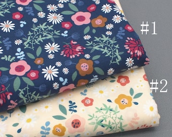 Tecido de sarja de algodão com estampa floral, para confecção de roupas, 145 cm de largura (1/2 jarda)