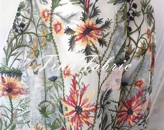 花柄刺繍レース生地：花が咲くポリエステルベール、パーティードレス（1ヤードあたり）