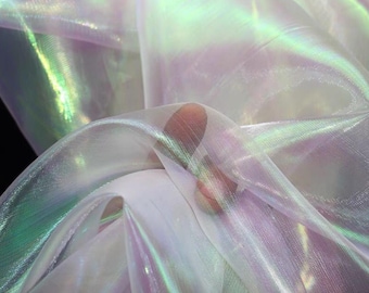 Irisierender holografischer Gaze-Stoff, magisches Organza, Hochzeitskleid, Partydekor, 150 cm breit