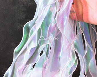 Transparent Symphony Waves Gradient Pleated Lotus Leaf Lace Fabric, Decorative Cuffs And Skirt Accessories, Wedding Mesh Fabric, By The Yard
