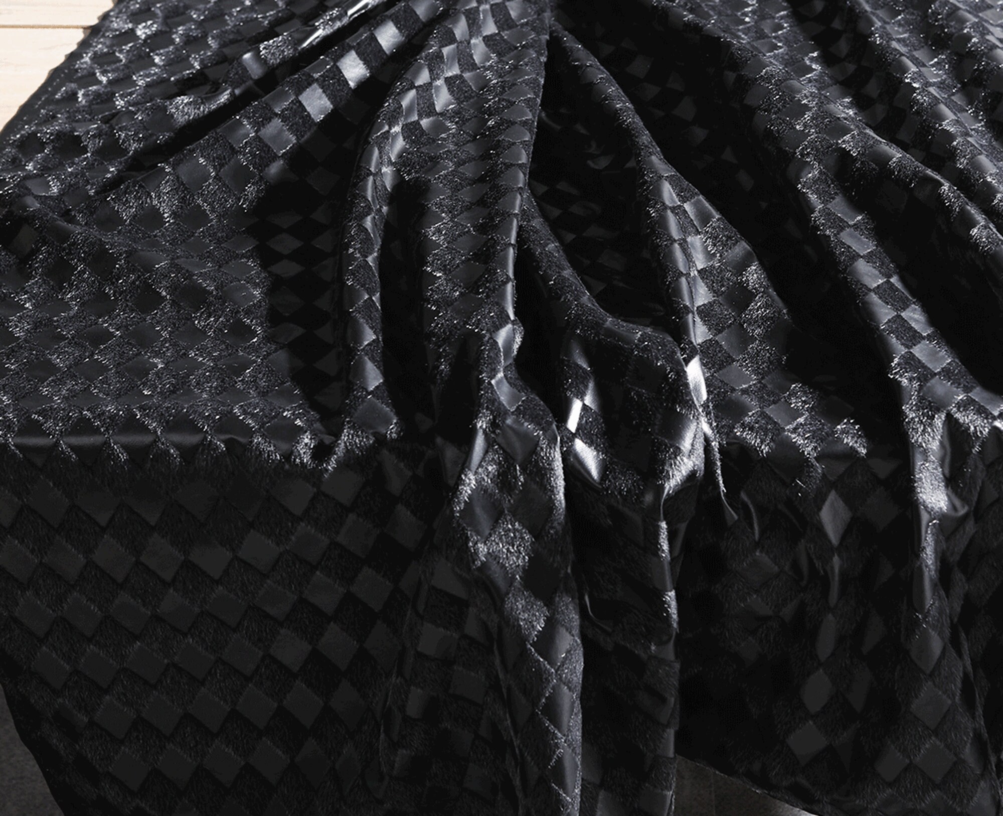 Square Black Fur Fabric Diamond Leather Fabric Autumn and Etsy