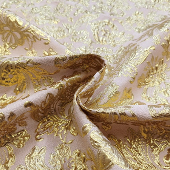 Jacquard Fabric Coat Fabric Gold Silk Jacquard Fabric Light Pink Background  Dress Fabric by the Half Yard -  Canada